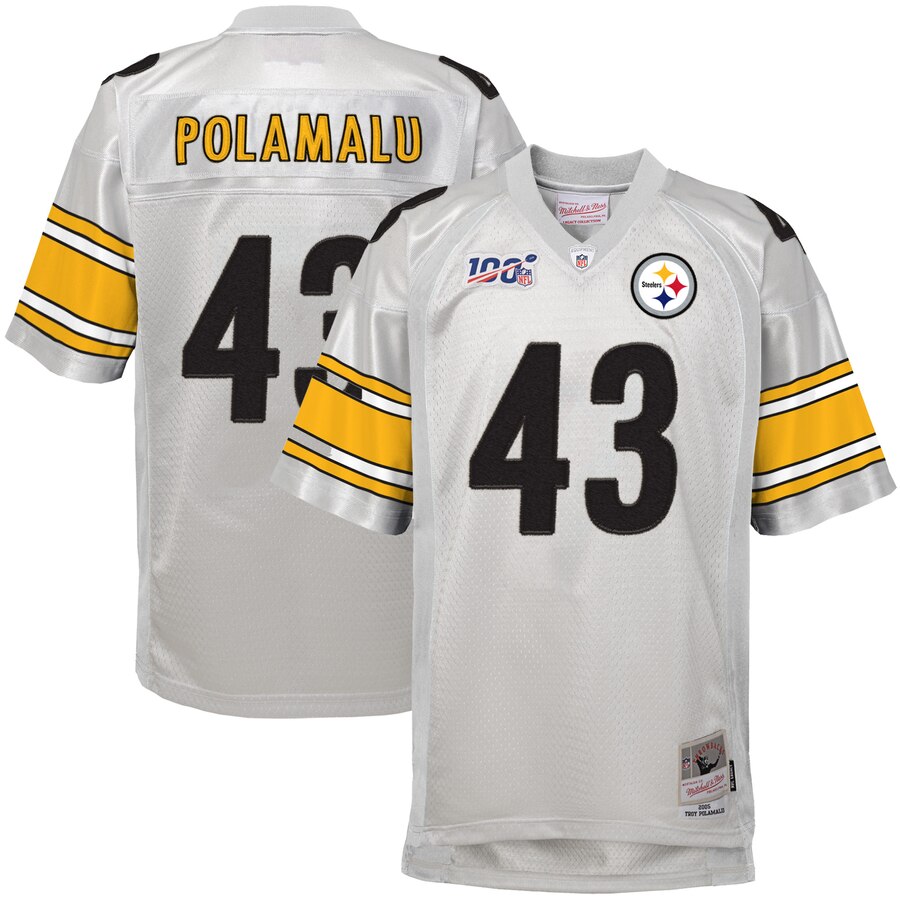 Youth Pittsburgh Steelers #43 Troy Polamalu Mitchell & Ness Platinum NFL 100 Retired Player Legacy Jersey